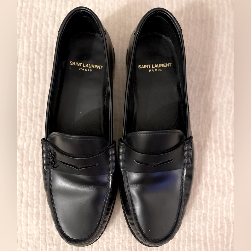 Saint Laurent Black Leather Loafers  - Size 37.5